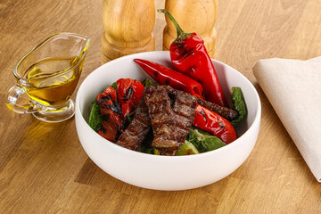 Salad with grilled beef steak