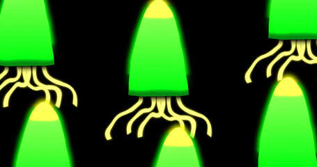 Floating upwards neon colorful jellyfish in an alpha channel. Seamless animated neon colorful jellyfish in an alpha channel. Jellyfish background to easy to use in any video.