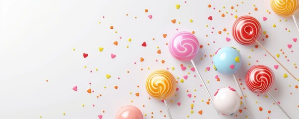 Colorful sweet lollipops, beautiful background with copyspace for your text, 3d style