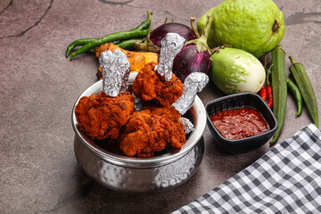Indian cuisine glazed chicken lollipop