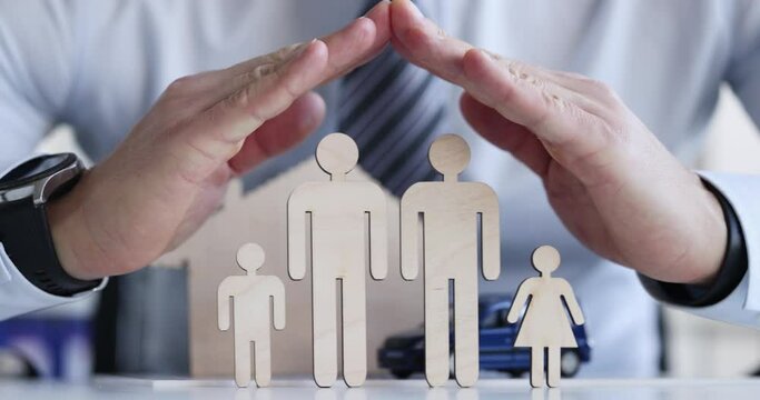 Two figures of men with children under protection. Legalization of same-sex marriage and surrogacy concept