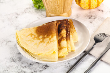 Homemade pancakes heap for breakfast