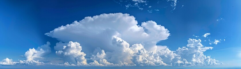Anvil clouds, towering cumulonimbus with a flat top, powerful and majestic, in a hot, summer sky