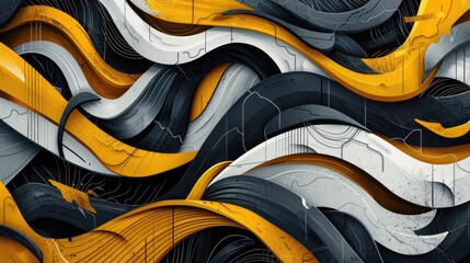 Abstract graffiti in black, grey, and gold accents
