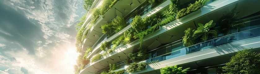 Building with a living skin, integrating plants and bioreactive materials, selfsustaining and responsive to environmental changes, futuristic and green