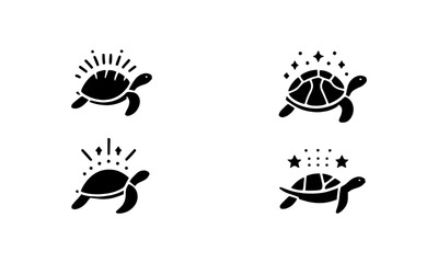 TURTLES SILHOUETTE ICON in black and white , TURTLES silhouettes set logo icon design