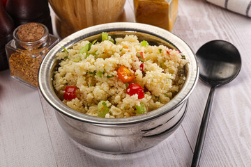 Vegan cuisine couscous with vegetables