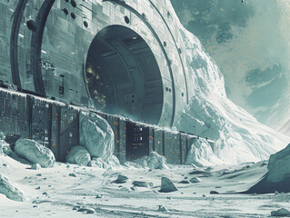 Lunar Lagomorphs building a colony under a giant Earthrise, futuristic architecture