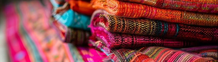 Oaxacan loom, Mexican heritage, colorful and artistic, in a vibrant, culturally rich market environment , Product Photography