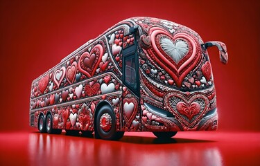 A bus with a love heart theme