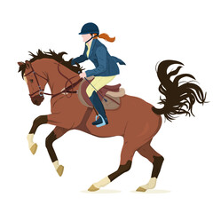 vector illustration of a jockey on a horse in a high jump. The theme of equestrian sports, training and animal husbandry. Isolated on a white background
