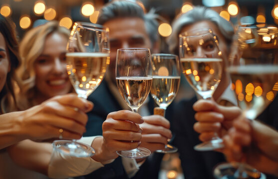 A group of people are toasting with champagne glasses by AI generated image