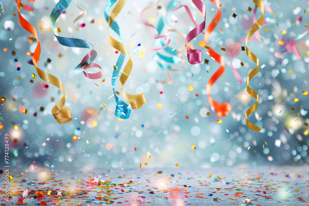 Poster celebration. colorful confetti, lights and bokeh. background image. created with generative ai techn