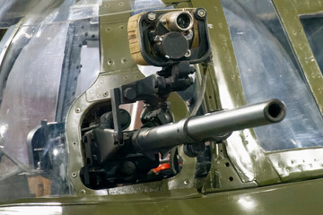 The gun turret of a Russian combat propeller plane from the Second World War - obrazy, fototapety, plakaty
