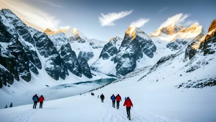 skiing in the mountains