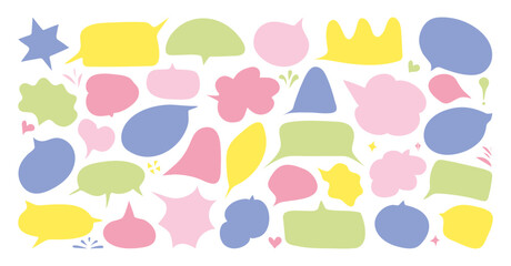 Speech bubbles in doodle minimalist style. Colorful Cloud textbox set. Hand drawn text comment box collection. Children art