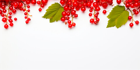 Frame with fresh red currants on a white background with space for text - obrazy, fototapety, plakaty