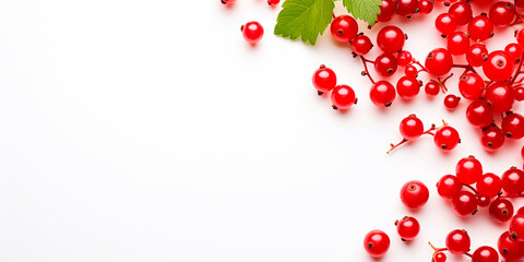 Frame with fresh red currants on a white background with space for text - obrazy, fototapety, plakaty