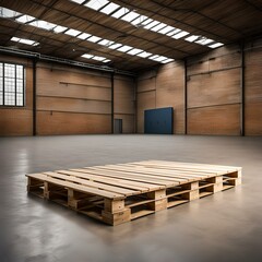 empty pallet in an empty brick warehouse, display backdrop