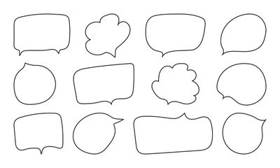 Speech Bubble in outline Hand drawn style. Comic doodle textbox set