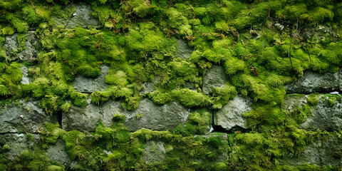 Old concrete wall overgrown with moss - obrazy, fototapety, plakaty