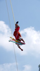 Voladore performing his aerial dance in Chapultepec Park in Mexico City, Mexico