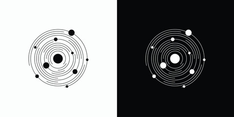 Galaxy vector logo design full of stars and planets in a modern, simple, clean and abstract style.