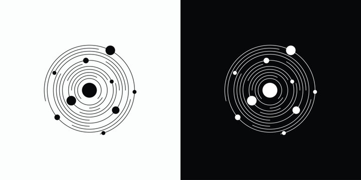 Galaxy vector logo design full of stars and planets in a modern, simple, clean and abstract style.