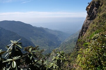 Beautiful scenery of Horton Plains National Park in Nuwara Eliya, Sri Lanka. Viewpoint on cliff...