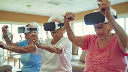 Fototapeta na wymiar elderlies exercising in VR