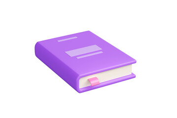 Closed lying purple paper book with pink bookmark 3d render illustration.