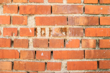 brick wall of a house in reddish color and with sand joints