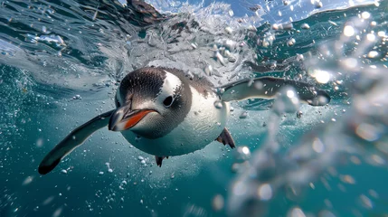 Wandaufkleber A penguin is swimming in the ocean © jr-art