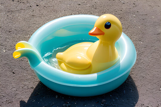 Una imagen que representa a un lindo patito amarillo de hule en una hermosa piscina azul.