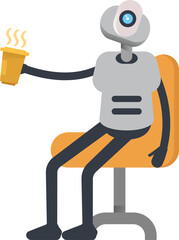 Robot Character Drinking Coffee
