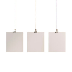 Fototapeta premium Three white cards hanging from Transparent Background