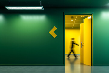 Modern Office Corridor with Yellow Door