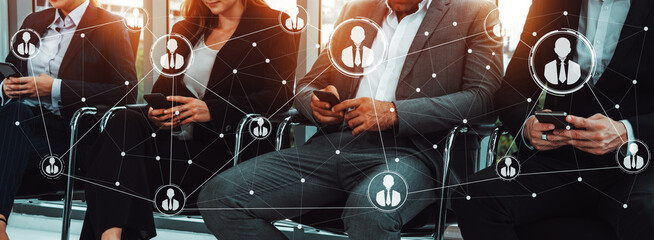 Human Resources Recruitment and People Networking Concept. Modern graphic interface showing...