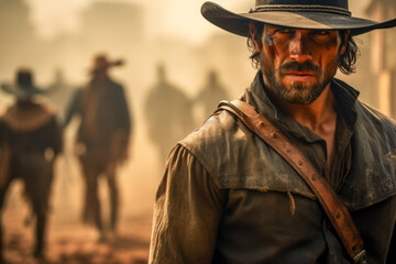 Cowboy Portrait in Dusty Western Town