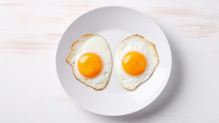 Fried eggs for breakfast on a plate on a white background, protein food for a healthy diet