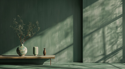 Green modern minimalistic interior background wall mockup 3d render