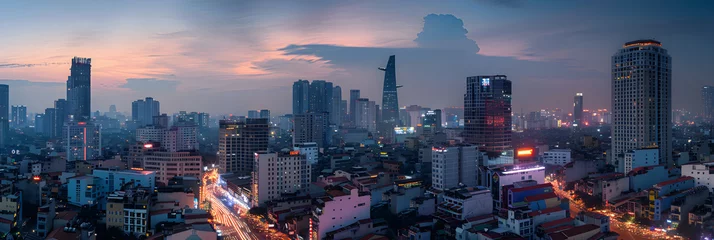 Foto op Canvas Twinkling Lights and Dynamic Pulse: A Charming Glimpse into Vietnam's Urban Metropolis © Herbert