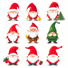 A Set of Christmas Gnomes in Various Poses