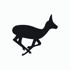 Vector icon logo of running deer silhouette isolated white background.