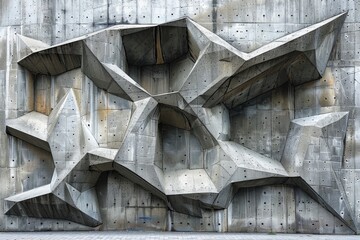 Detailed view of a Brutalist architecture's wall with a fascinating complex geometric pattern - 774140841