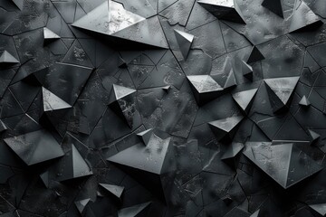 A detailed close-up of black textured geometric shapes that create a complex pattern ideal for the background of futuristic or contemporary designs - obrazy, fototapety, plakaty