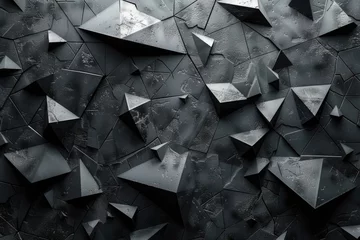 Fotobehang A detailed close-up of black textured geometric shapes that create a complex pattern ideal for the background of futuristic or contemporary designs © evannovostro