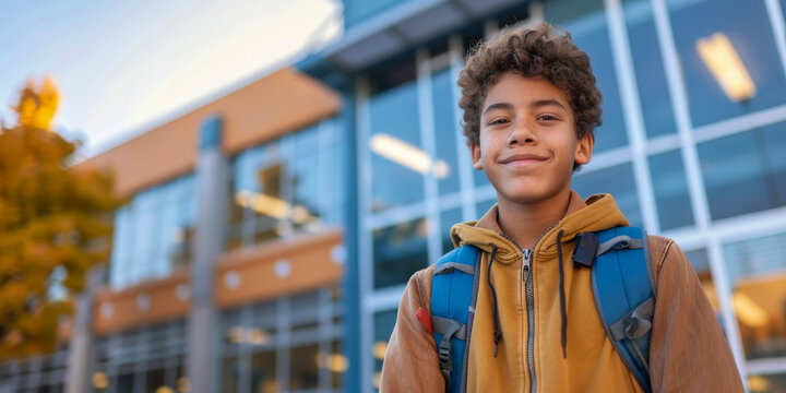 Confident Teenager Ready for School Day Outside Modern Building