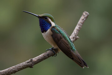 Fototapeta premium Hummingbird perched on a branch with a blurred green background - AI Generated