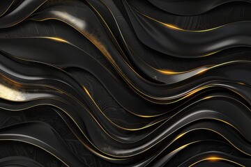 Abstract Black Gold Luxurious Noble Waves Texture - obrazy, fototapety, plakaty